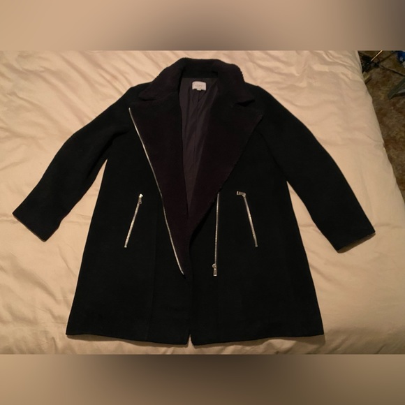 Loft Ann Taylor wool Sherpa moto zipper long black winter coat jacket oversized - Picture 4 of 12